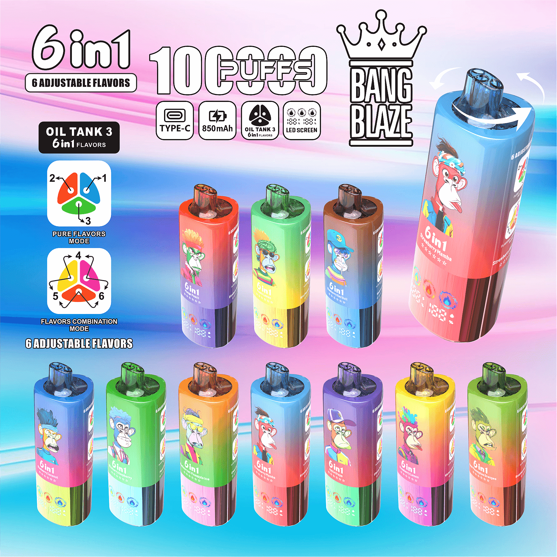 Bang Blaze 100 000 bouffées 6 en 1, vape jetable en gros