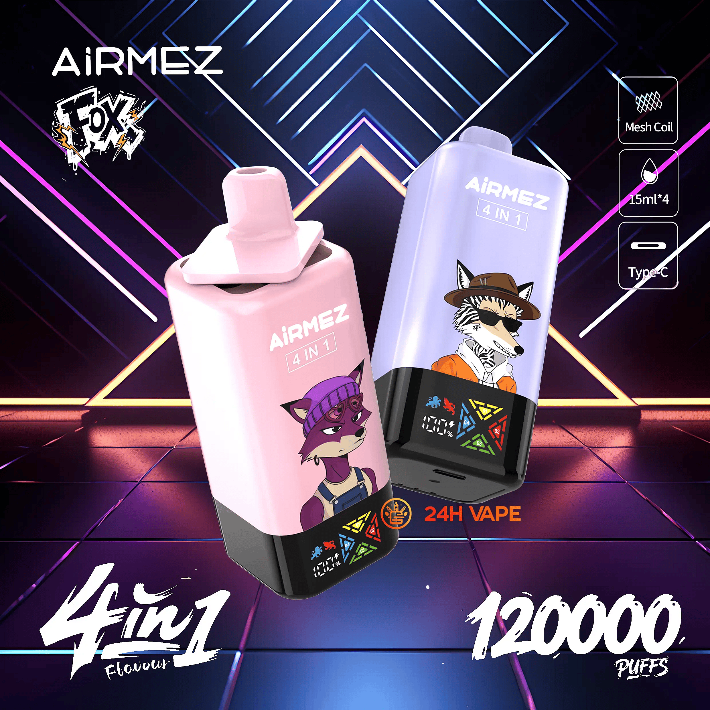 Vape jetable Airmez Fox 120 000 bouffées (120 000 bouffées) en gros