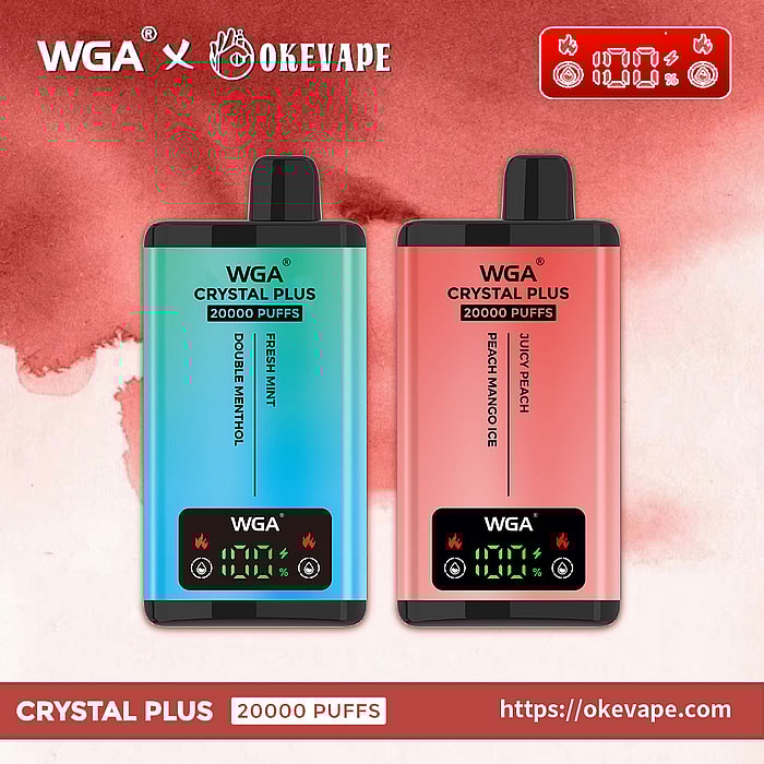 Vapeador WGA Crystal Plus, 20.000 bocanadas, pantalla digital.