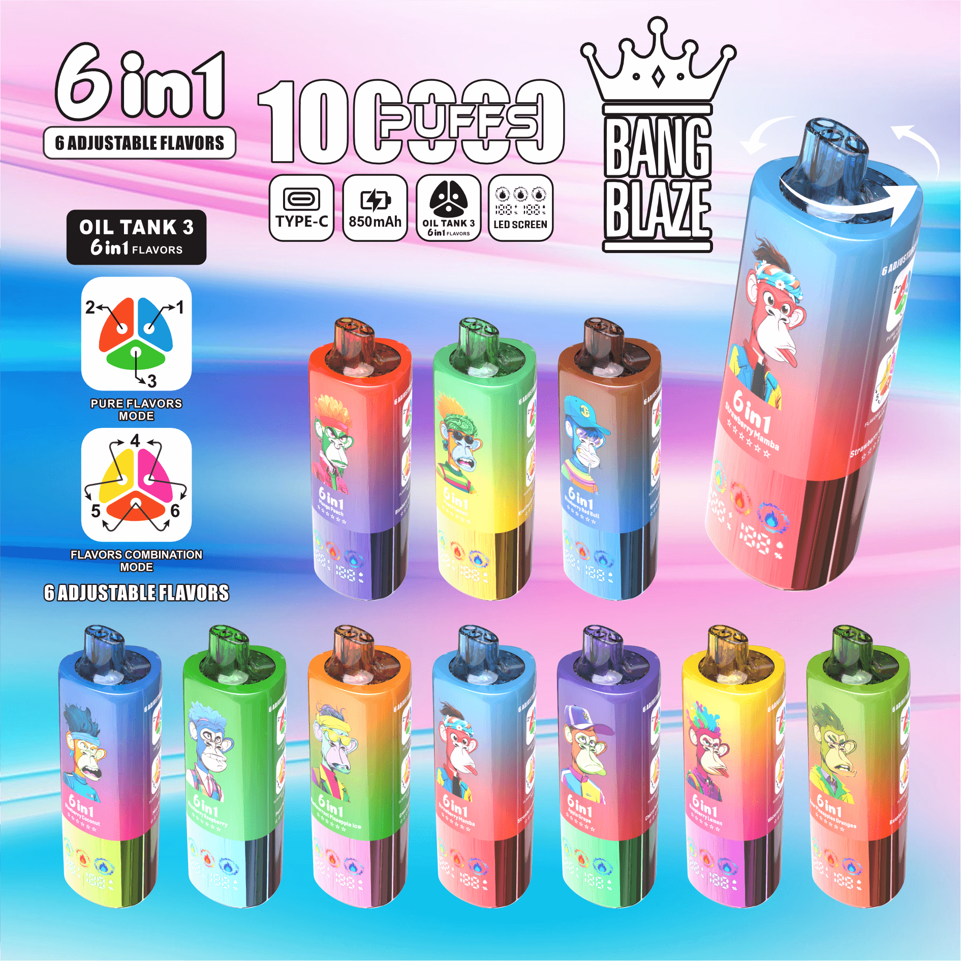 Bang Blaze 100 000 bouffées 6 en 1, vape jetable en gros